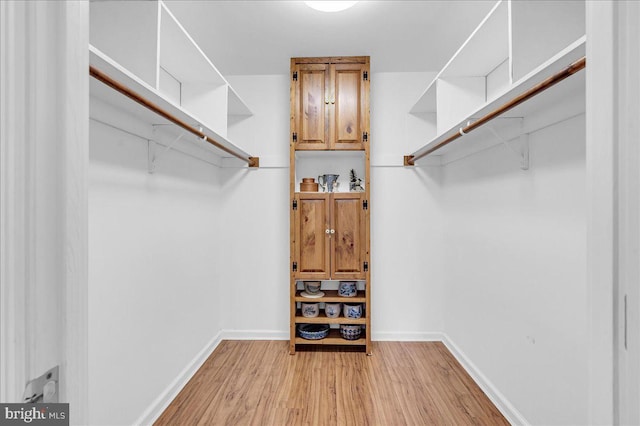 walk in closet with light wood-type flooring