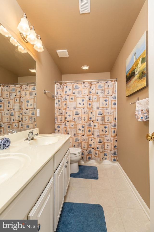 bathroom with tile patterned flooring, vanity, and toilet