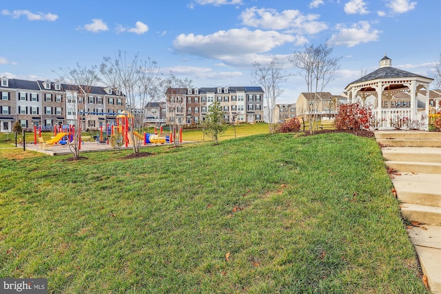 view of yard featuring a playground and a gazebo