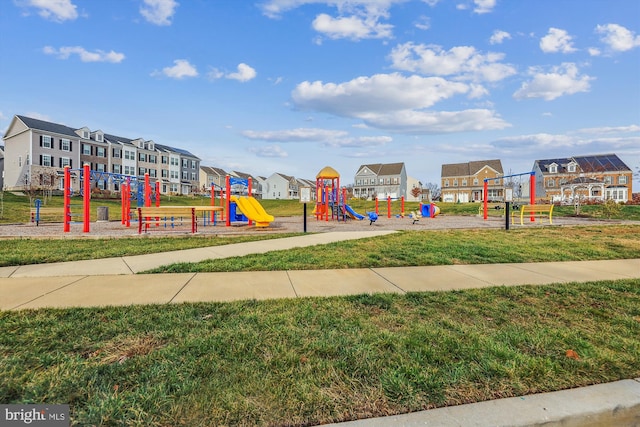 view of play area with a yard