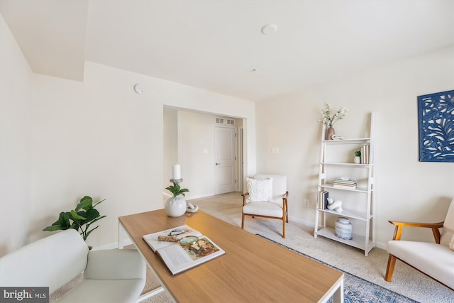 view of carpeted home office