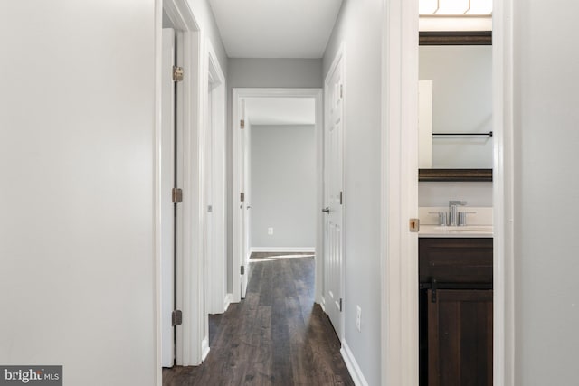 hall featuring sink and dark hardwood / wood-style floors