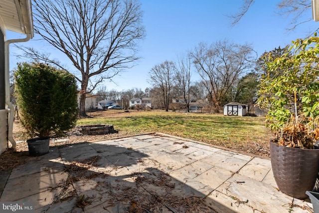 view of patio / terrace featuring a shed