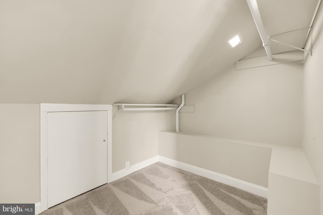 spacious closet featuring carpet flooring and vaulted ceiling