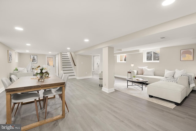 living room featuring light hardwood / wood-style floors