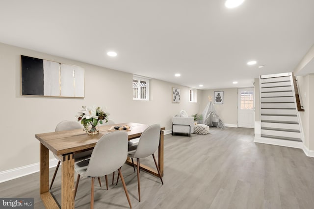 dining room with light hardwood / wood-style floors