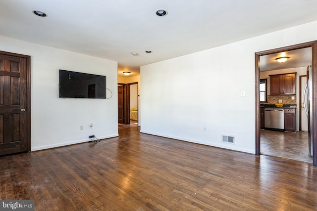 unfurnished living room featuring dark hardwood / wood-style floors