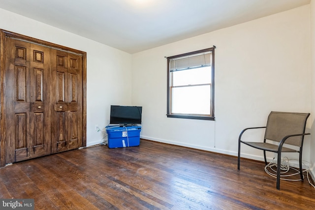 sitting room featuring dark wood-type flooring