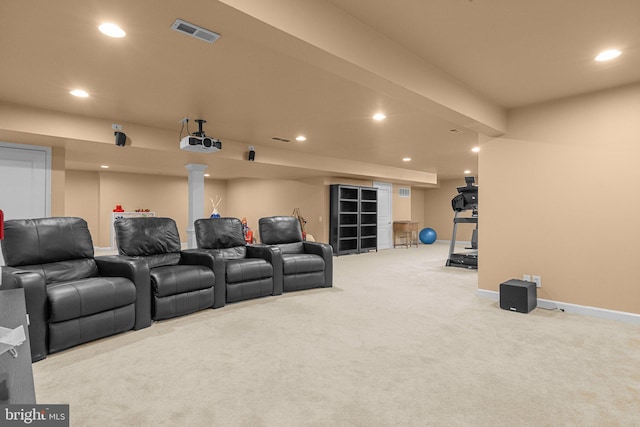 view of carpeted home theater room