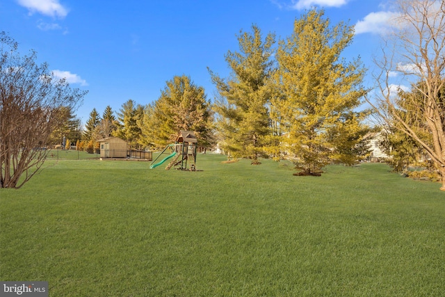 view of yard featuring a playground