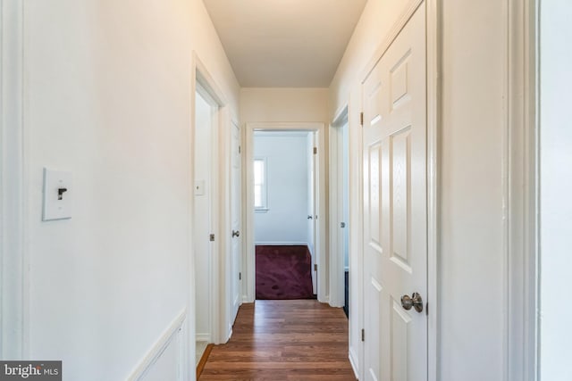 hall with dark wood-type flooring