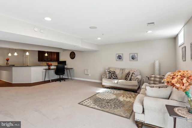 living room with carpet floors