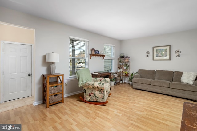 living room with light hardwood / wood-style flooring