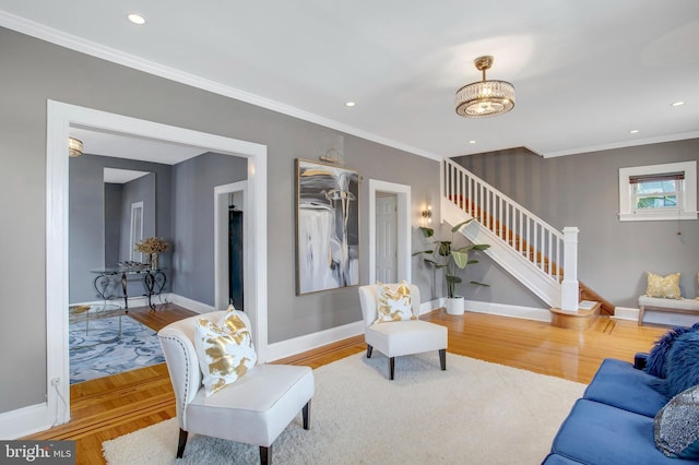 living room with ornamental molding