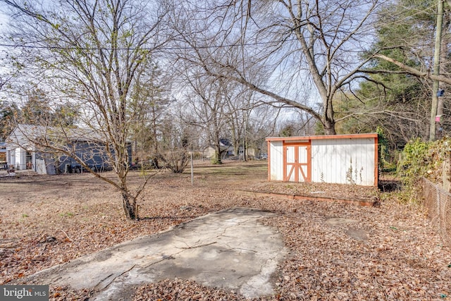 view of yard with a storage unit