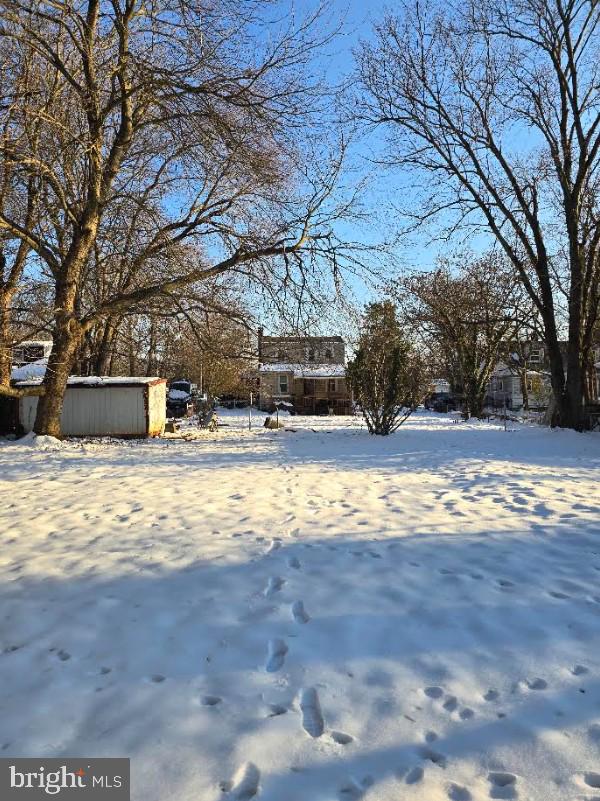 view of yard layered in snow