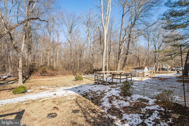 view of yard layered in snow