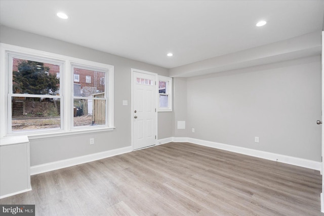 interior space with light hardwood / wood-style flooring