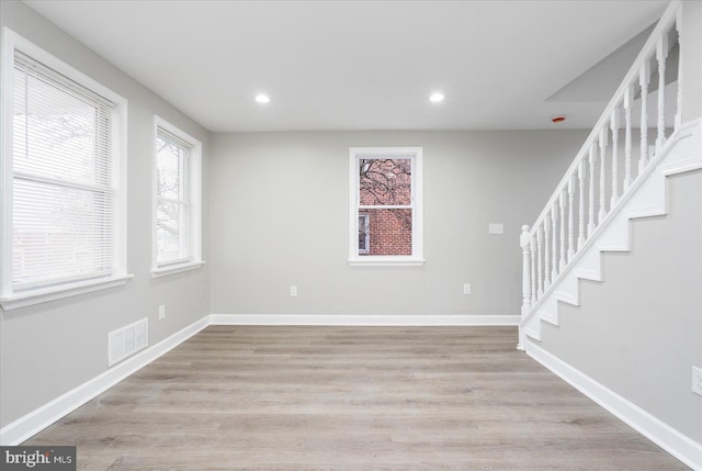 interior space with light hardwood / wood-style flooring