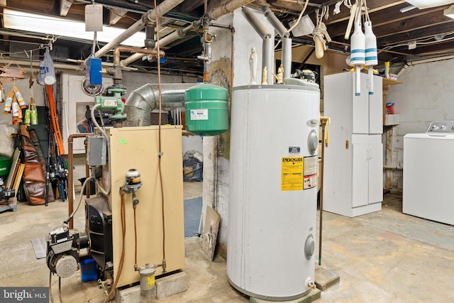 utility room featuring water heater and washer / dryer