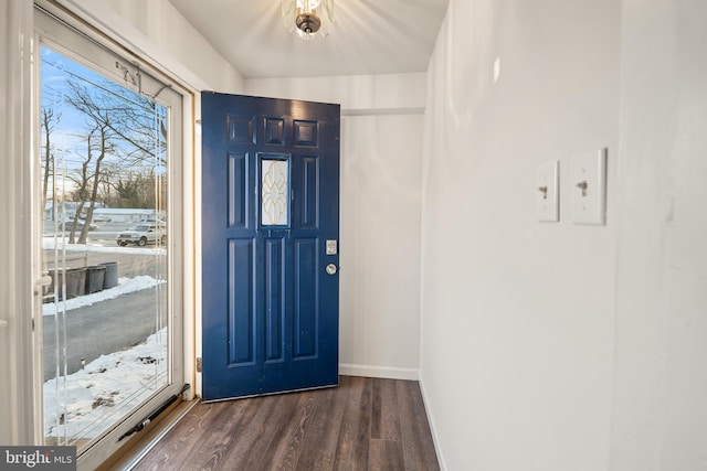 foyer with dark hardwood / wood-style floors