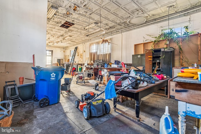 garage featuring a workshop area