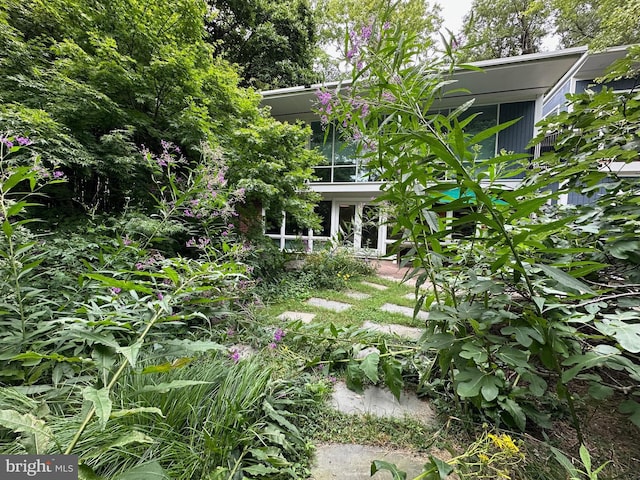 view of yard featuring french doors