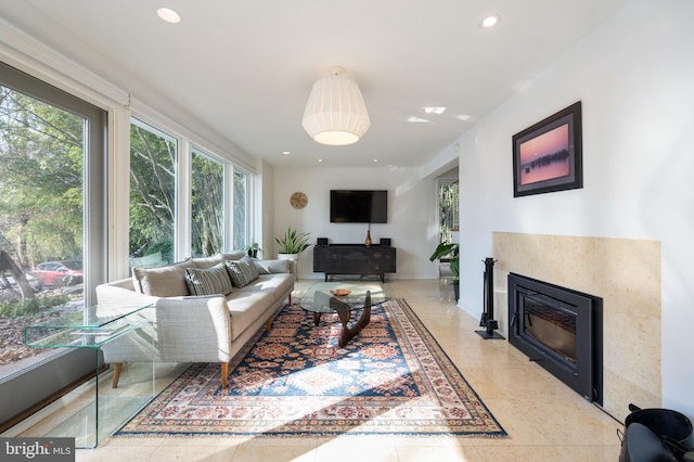 view of tiled living room