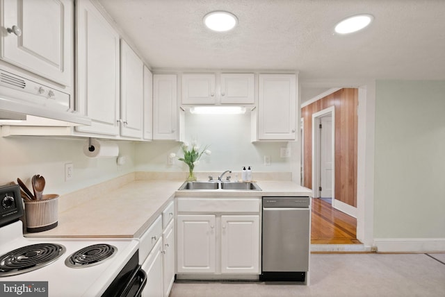 kitchen with white cabinetry, dishwasher, sink, and electric stove