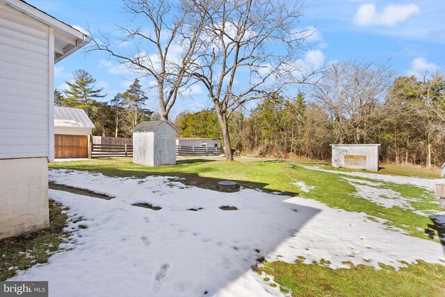 view of yard featuring a shed