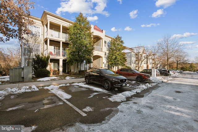 view of snow covered property