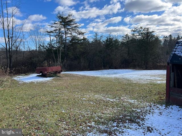 view of yard layered in snow