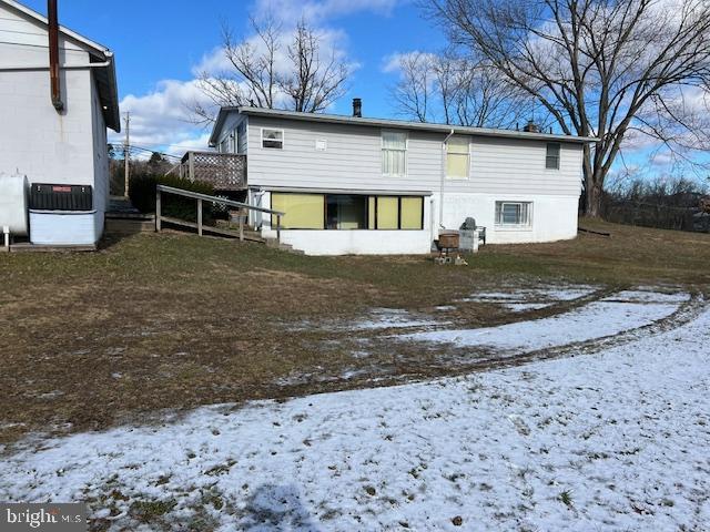 view of snow covered property