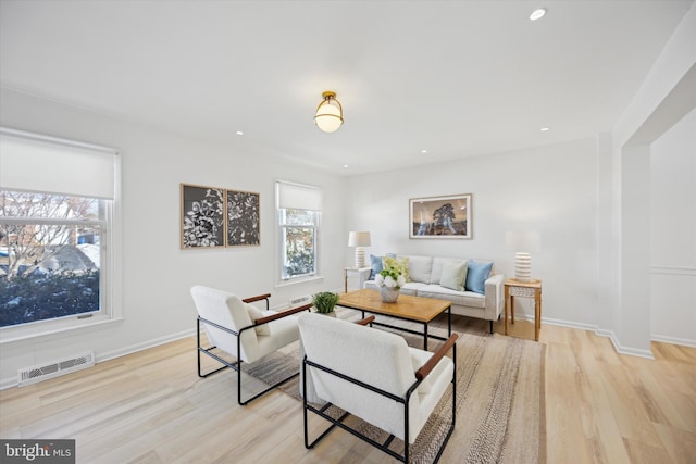 living room featuring light hardwood / wood-style flooring