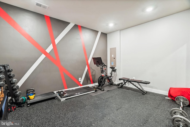 workout room with electric panel