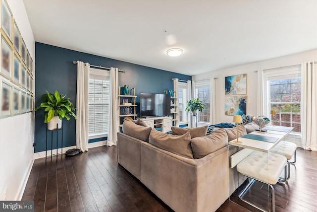 living room featuring dark hardwood / wood-style floors