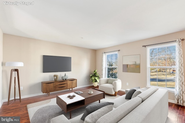 living room featuring dark hardwood / wood-style floors