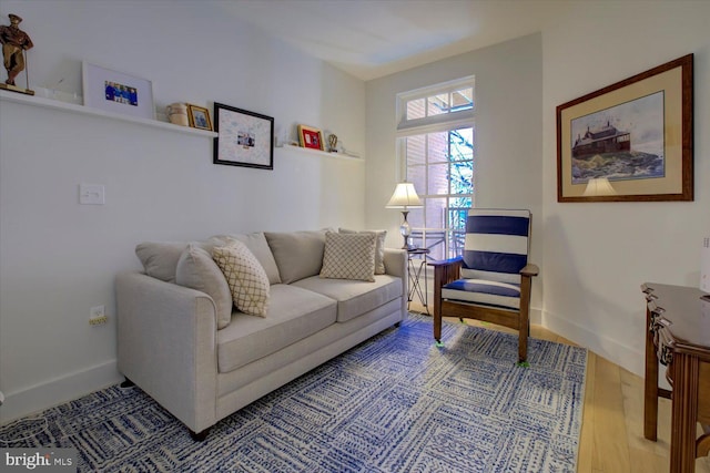 living area featuring wood finished floors and baseboards