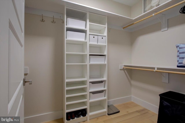 spacious closet featuring light wood finished floors