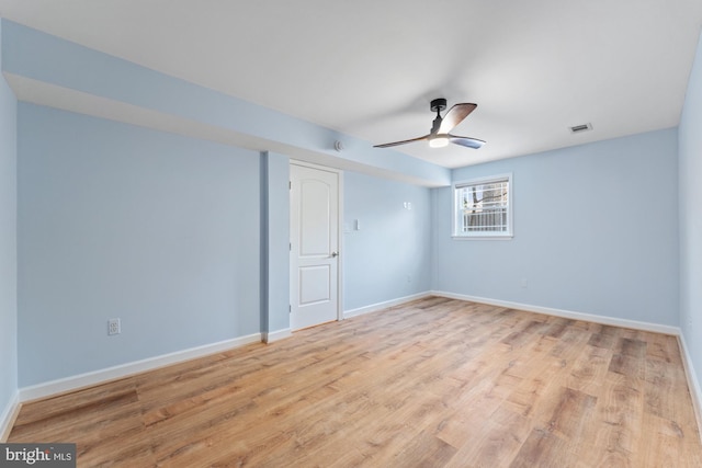 spare room featuring ceiling fan and light hardwood / wood-style flooring