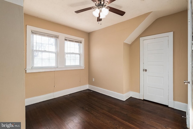 interior space featuring dark hardwood / wood-style floors and ceiling fan