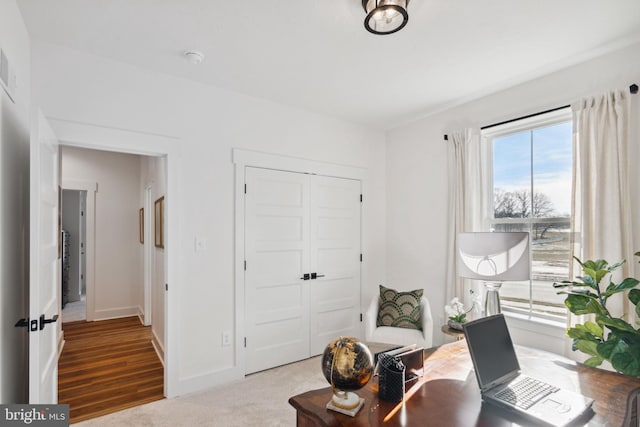 carpeted office space featuring a wealth of natural light