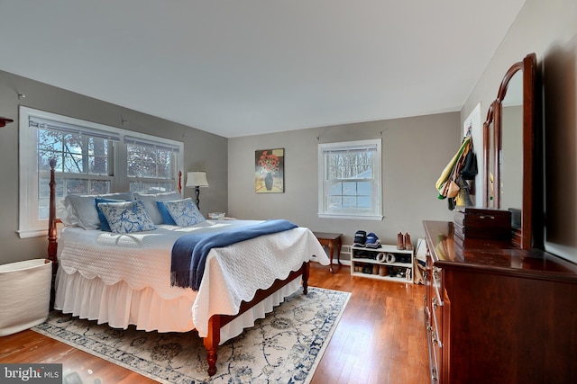 bedroom featuring multiple windows and hardwood / wood-style floors