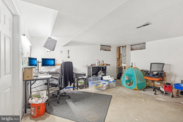 office space with concrete floors