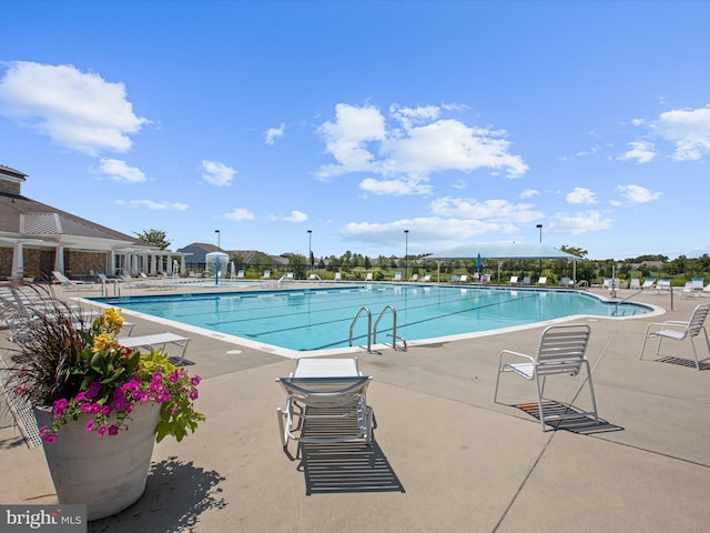 view of swimming pool with a patio area