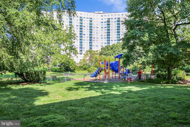 view of play area with a lawn