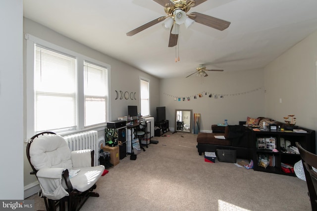 interior space with carpet and radiator