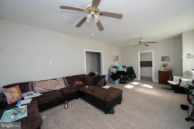 living room featuring light colored carpet