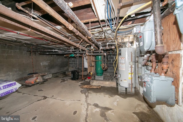 basement featuring gas water heater