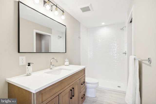 bathroom with vanity, toilet, and walk in shower